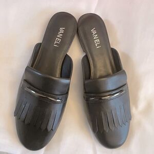 VANELI BLACK LEATHER MULES.  NEW